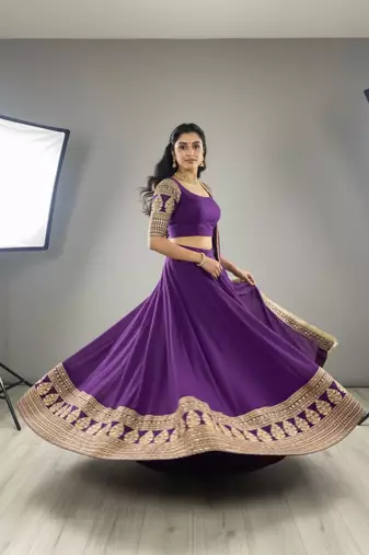 purple georgette embroidered lehenga set