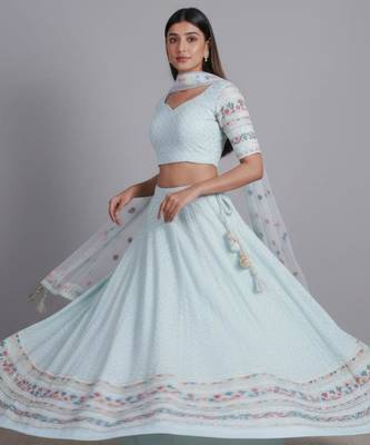 aqua blue georgette embroidered lehenga set 2