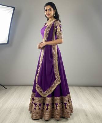 purple georgette embroidered lehenga set 3