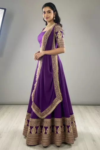 purple georgette embroidered lehenga set