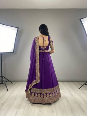 purple georgette embroidered lehenga set 4