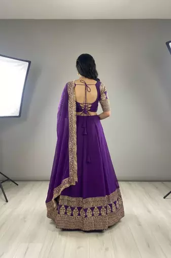 purple georgette embroidered lehenga set