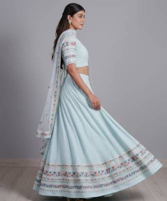 aqua blue georgette embroidered lehenga set 4