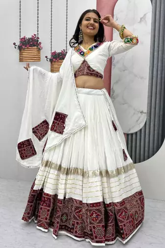 white cotton embroidered lehenga set