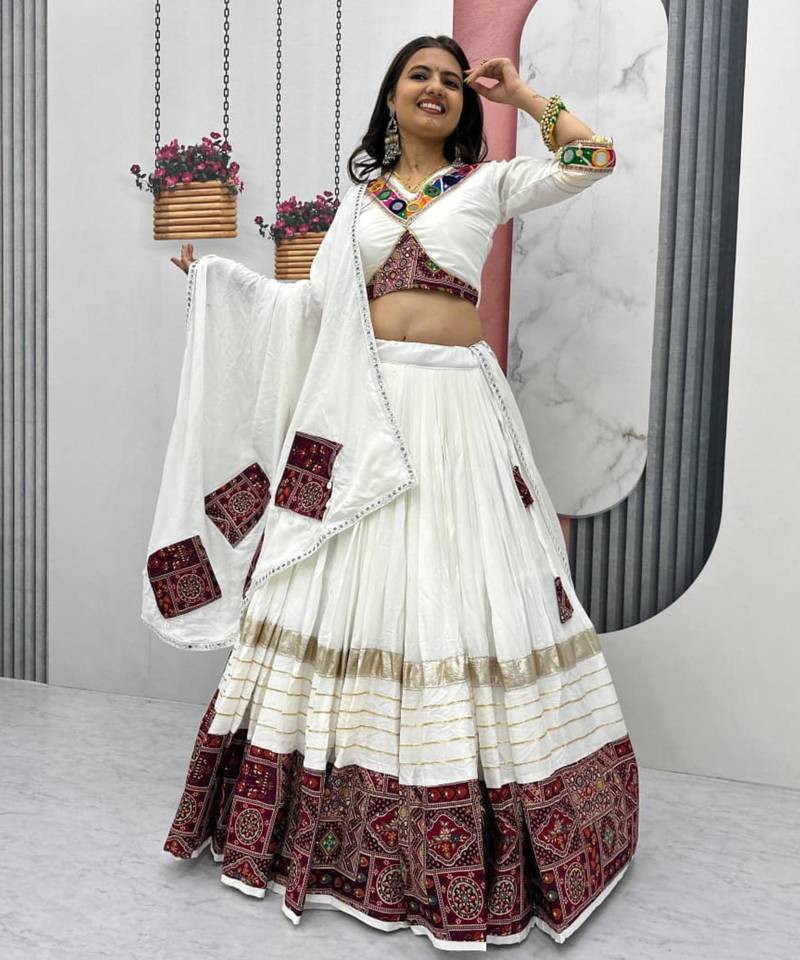 white cotton embroidered lehenga set