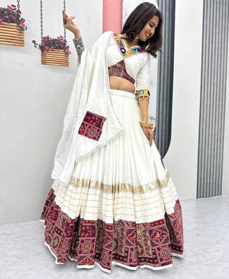 white cotton embroidered lehenga set with free size upto 44 2