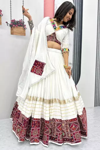 white cotton embroidered lehenga set