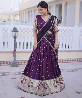 purple silk blend embroidered lehenga set 4