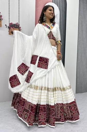 white cotton embroidered lehenga set