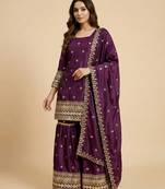 Wine designer chinon sequins embroidered work readymade suit