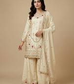 Cream designer natural crepe sequins embroidered work readymade suit