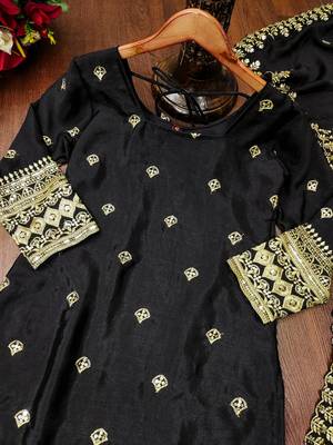 Black designer chinon sequins embroidered work readymade suit 4