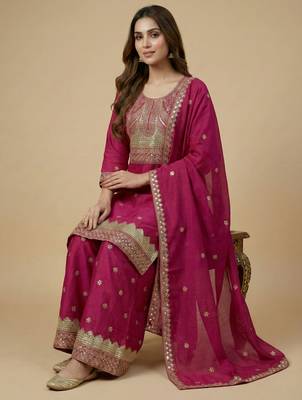Pink designer chinon sequins embroidered work readymade suit 2
