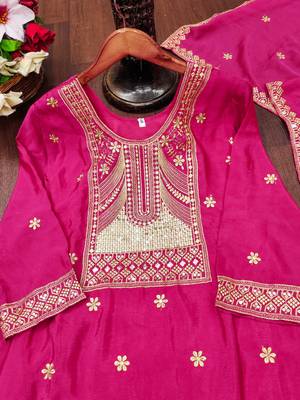 Pink designer chinon sequins embroidered work readymade suit 4