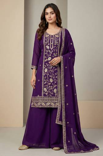 Purple designer fox georgette sequins embroidered work readymade suit