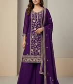 Purple designer fox georgette sequins embroidered work readymade suit