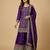 Purple designer chinon sequins embroidered work readymade suit