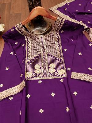 Purple designer natural crepe sequins embroidered work readymade suit 4