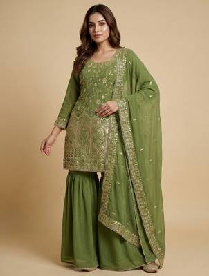 Pista designer fox georgette sequins embroidered work readymade suit 1