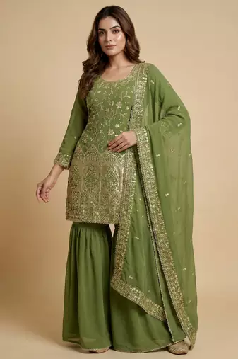Pista designer fox georgette sequins embroidered work readymade suit