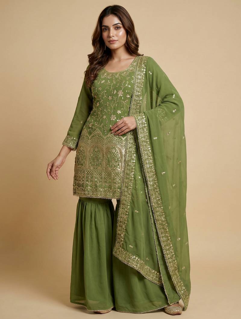 Pista designer fox georgette sequins embroidered work readymade suit