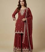 Maroon designer fox georgette sequins embroidered work readymade suit