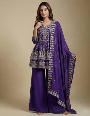 Purple designer fox georgette sequins embroidered work readymade suit 2