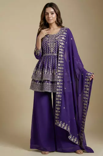 Purple designer fox georgette sequins embroidered work readymade suit