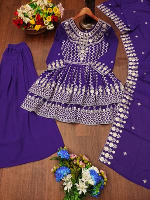 Purple designer fox georgette sequins embroidered work readymade suit 3