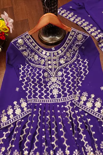 Purple designer fox georgette sequins embroidered work readymade suit