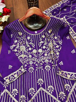 Purple designer chinon silk sequins embroidered work readymade suit 4