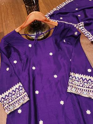 Purple designer chinon sequins embroidered work readymade suit 4