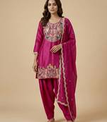 Rani pink designer chinon sequins embroidered work readymade suit