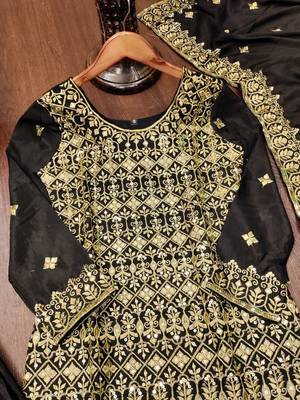 Black designer chinon sequins embroidered work readymade suit 4