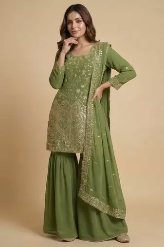 Pista designer fox georgette sequins embroidered work readymade suit