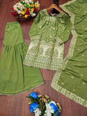 Pista designer fox georgette sequins embroidered work readymade suit 3