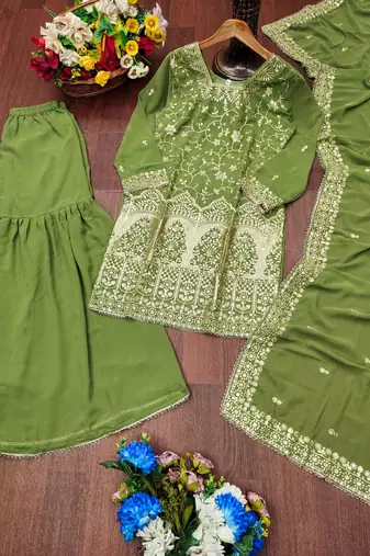 Pista designer fox georgette sequins embroidered work readymade suit