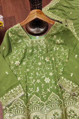 Pista designer fox georgette sequins embroidered work readymade suit