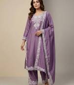 Lavender designer natural crepe sequins embroidered work readymade suit