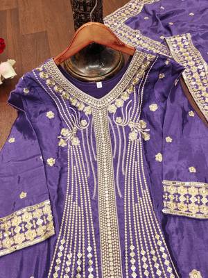 Light purple designer chinon sequins embroidered work readymade suit 4