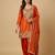 Orange designer chinon sequins embroidered work readymade suit