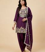 Wine designer chinon sequins embroidered work readymade suit