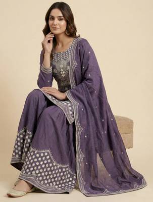 Purple designer chinon sequins embroidered work readymade suit 2