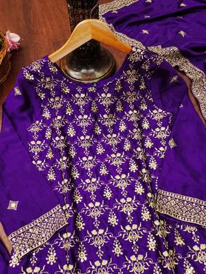Purple designer chinon sequins embroidered work readymade suit 4