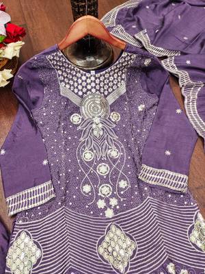 Purple designer chinon sequins embroidered work readymade suit 4