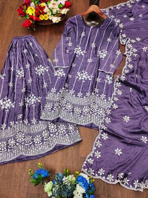 Light purple designer chinon sequins embroidered work readymade suit 3