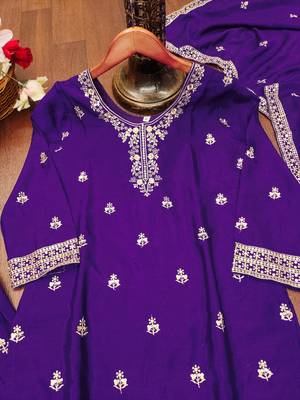 Purple designer chinon sequins embroidered work readymade suit 4