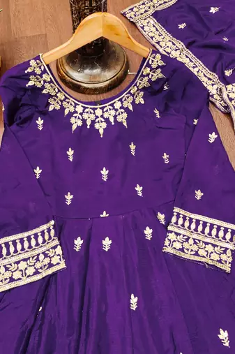 Purple designer chinon sequins embroidered work readymade suit