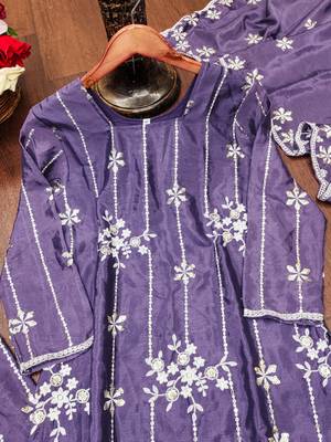 Light purple designer chinon sequins embroidered work readymade suit 4