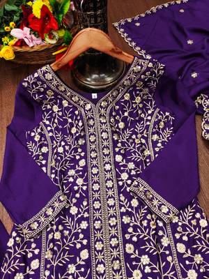 Purple designer chinon sequins embroidered work readymade suit 4